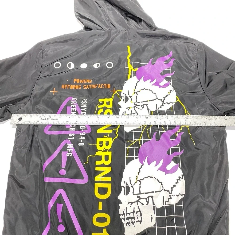 Reason Anorak Jacket Men's Medium Black Half-Zip World Skull Hooded - Picture 15 of 15